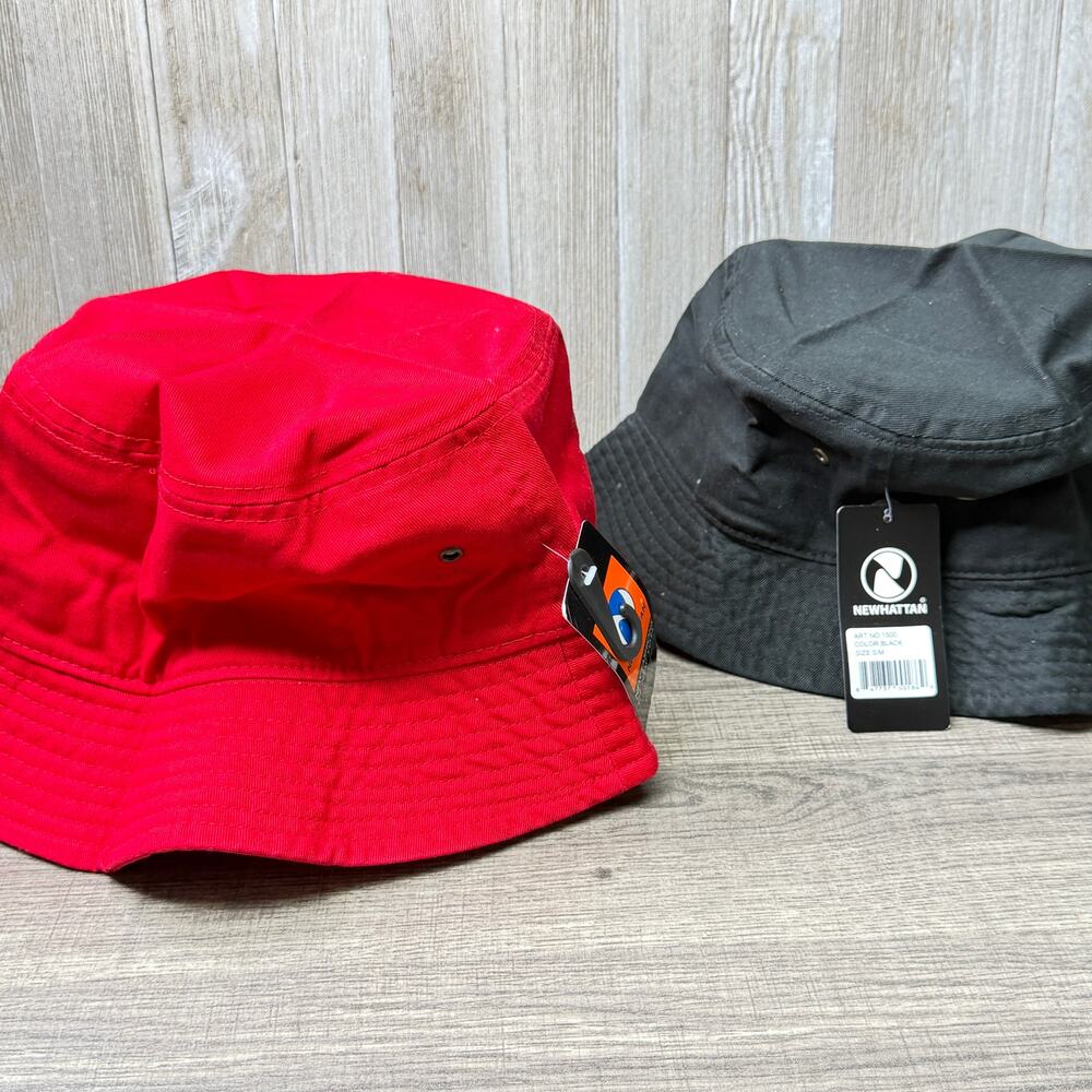 Newhattan 1500 Bucket Hats Lot of 2 Red L/XL Black S/M NWT Cotton